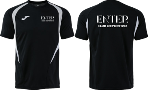Camiseta oficial negra de ENTER, vistas de frente y espalda